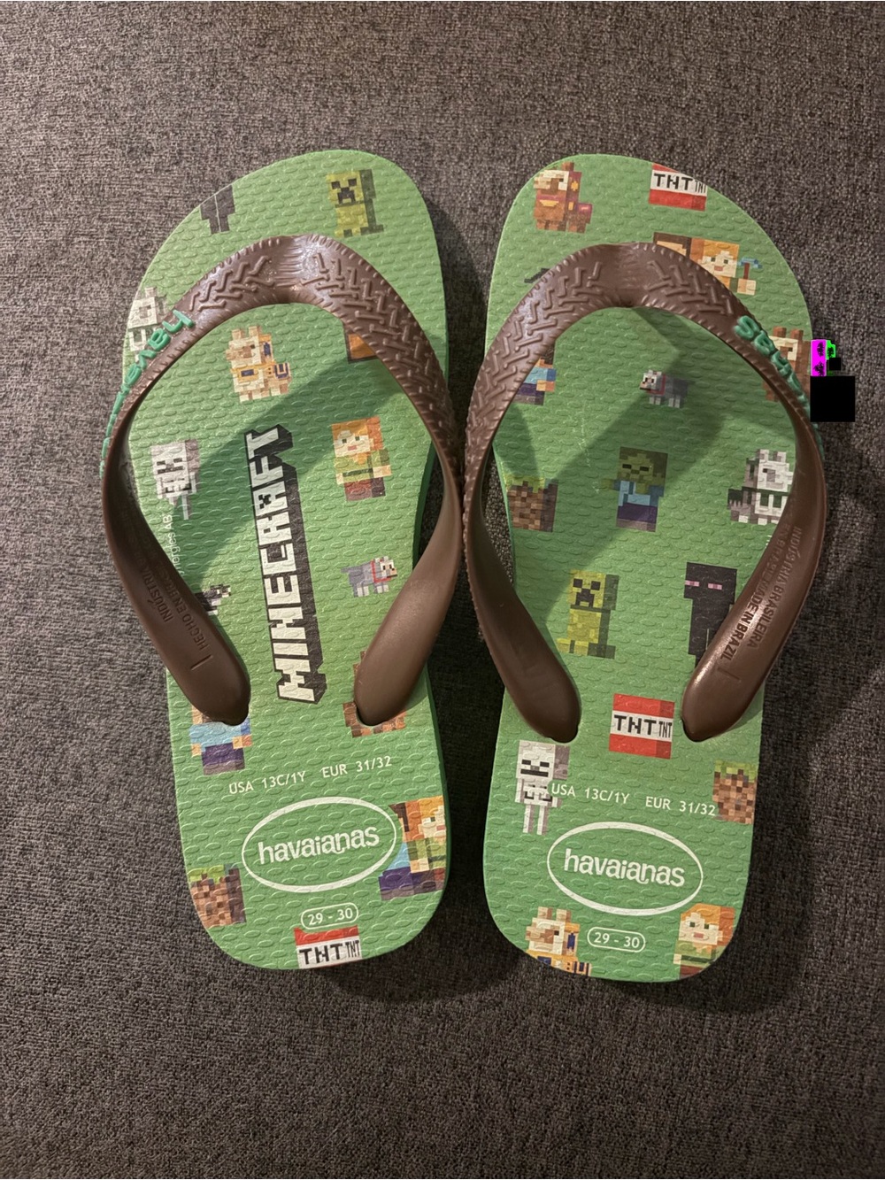 Havaianas Minecraft Green and Brown Kids Flip Flops
